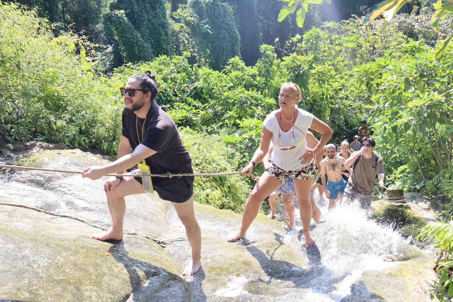 Day Trip Sticky Waterfall + Whitewater Rafting & Elephant Care